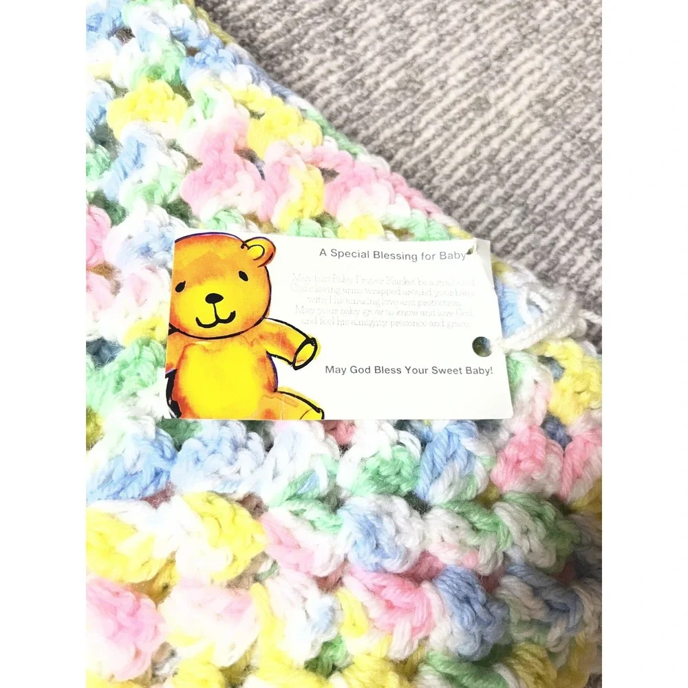 Handmade Baby Girl Crochet‎ Receiving Blanket Multicolor Pastel Soft Throw
